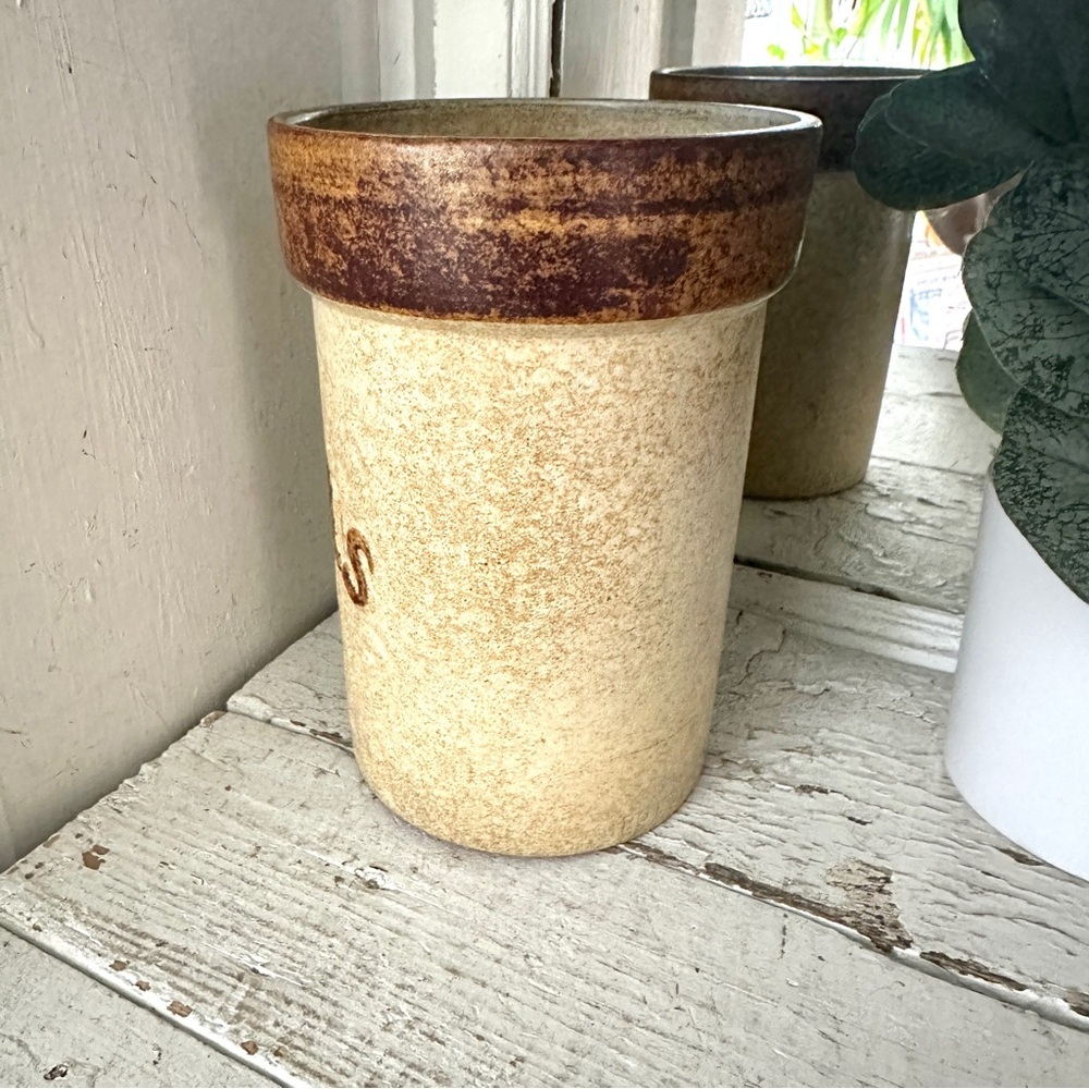 Vtg Retro Pottery Craft USA Ceramic Utensil Crock Holder 70s Stoneware Kitchen - Picture 5 of 8